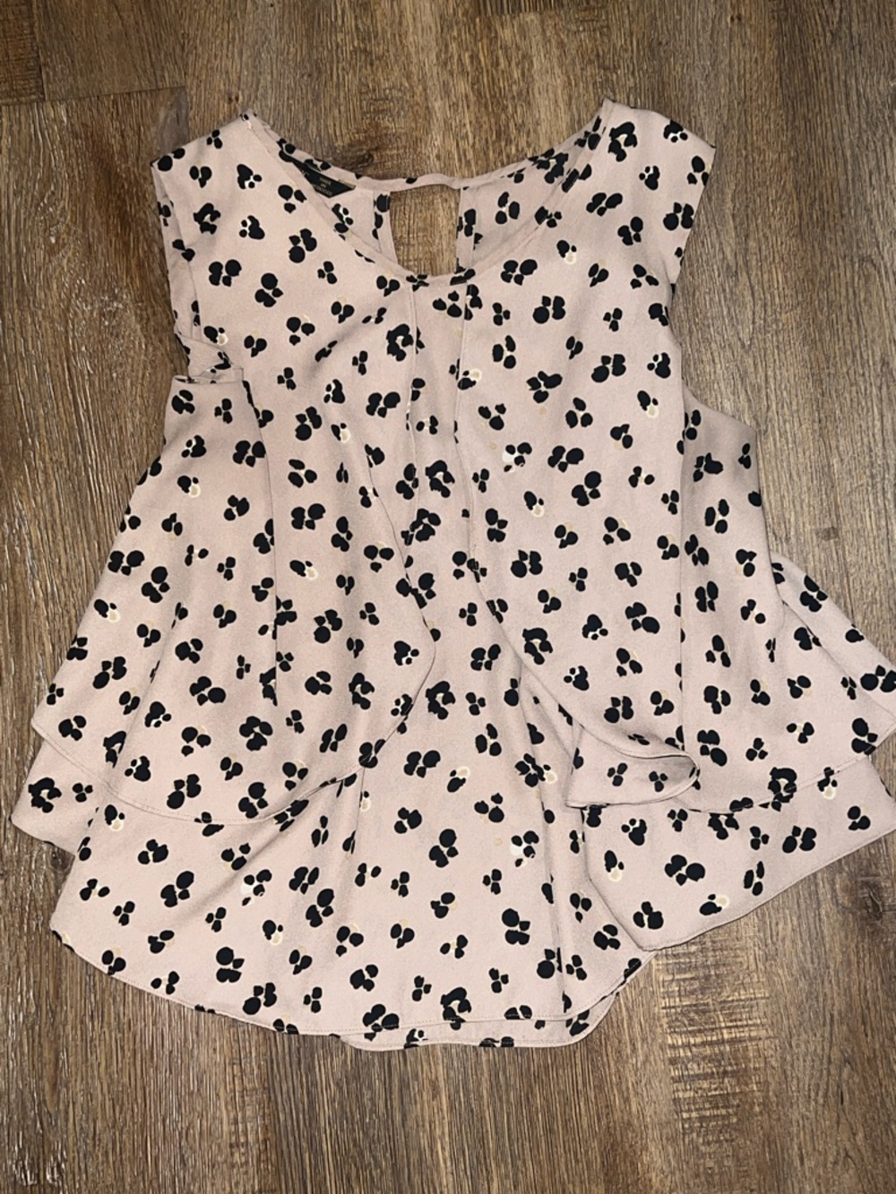 Sleeveless Nude Floral Print Ruffle Flowy Top
